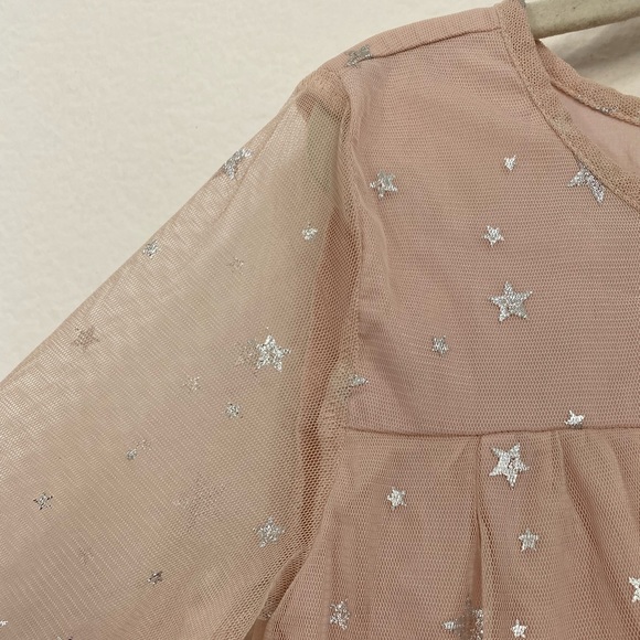 SOLD Old Navy • Light Pink Silver Metallic Star Sheer Sleeves Long Dress - Picture 4 of 15